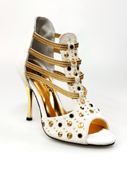 Load image into Gallery viewer, Wish Dance Shop 460PW Camoscio Ghiaccio con Borchie Oro e Elastici Oro