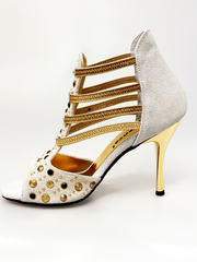 Load image into Gallery viewer, Wish Dance Shop 460PW Camoscio Ghiaccio con Borchie Oro e Elastici Oro