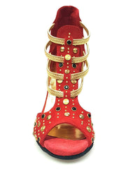 Carica immagine nella Galleria, Wish Dance Shop 460PW Camoscio Rosso con Borchie Oro e Elastici Oro