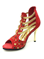 Carica immagine nella Galleria, Wish Dance Shop 460PW Camoscio Rosso con Borchie Oro e Elastici Oro