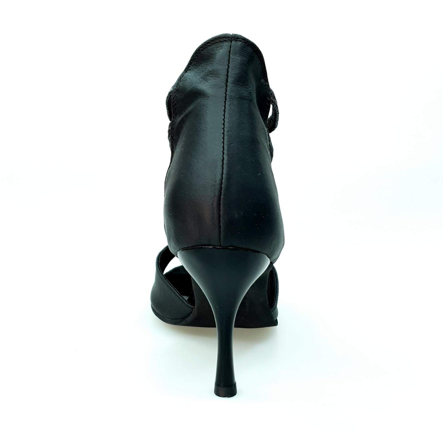 Scarpa Panther Black Wish Dance Shop in pelle nera con elastici neri e tacco a stiletto smaltato nero.