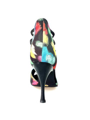 Carica immagine nella Galleria, Iris Fantasy (460PW) - Sandalo da Donna in Tessuto Picasso Nero con Elastici e Tacco a spillo smaltato Nero Wish Dance Shop