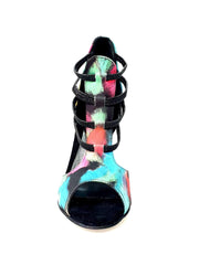 Carica immagine nella Galleria, Iris Fantasy (460PW) - Sandalo da Donna in Tessuto Picasso Nero con Elastici e Tacco a spillo smaltato Nero