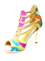 Carica immagine nella Galleria, Iris Fantasy Green Gold (460PW) - Sandalo da Donna in Tessuto Picasso Verde con Elastici e Tacco a spillo laminato Oro Wish Dance Shop