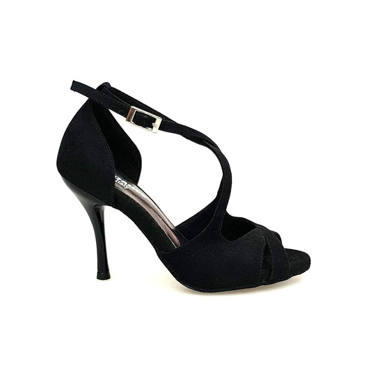 Sandalo Athena (486) da donna in morbido camoscio nero con tacco slim, scarpa elegante di Wish Dance Shop.