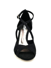 Cargar imagen en la Galería, Sandalo Athena (486) da donna in morbido camoscio nero con tacco slim, scarpa elegante Wish Dance Shop