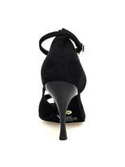 Cargar imagen en la Galería, Sandalo donna Athena 486 in morbido camoscio nero con tacco slim, scarpa elegante e comoda di Wish Dance Shop.