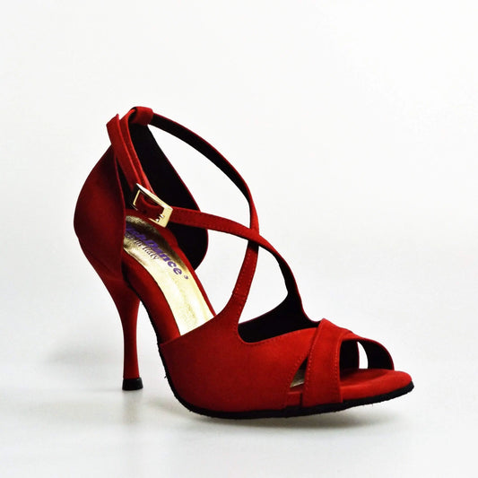 Sandalo donna Athena (486) in morbido camoscio rosso con tacco slim, scarpa elegante di Wish Dance Shop