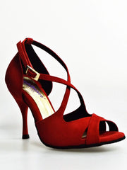 Cargar imagen en la Galería, Sandalo donna Athena (486) in morbido camoscio rosso con tacco slim, scarpa elegante di Wish Dance Shop