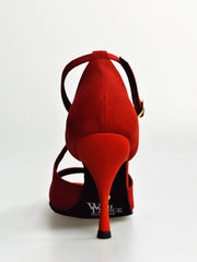 Cargar imagen en la Galería, Sandalo donna Athena (486) in morbido camoscio rosso con tacco slim, scarpa elegante da donna di Wish Dance Shop
