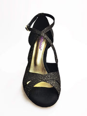 Cargar imagen en la Galería, Sandalo donna Athena Wish Dance Shop in tessuto nero puntinato con dettagli oro e tacco slim, scarpa elegante e comoda