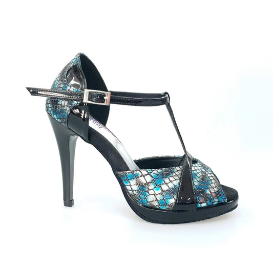 Scarpa donna Xena (698X) di Wish Dance Shop, sandalo blu e nero con plateau e tacco a spillo, elegante e alla moda