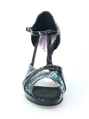 Carica immagine nella Galleria, Sandalo donna Wish Dance Shop Xena in boa blu e vernice nera con plateau e tacco a spillo, dettagli eleganti e moderni