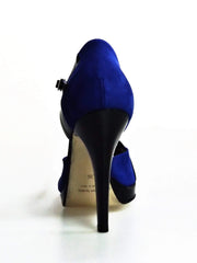 Carica immagine nella Galleria, Sandalo da donna Wish Dance Shop Xena 698X in camoscio blu e vernice nera con plateau e tacco a spillo.