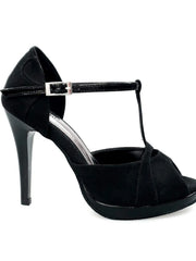Carica immagine nella Galleria, Sandalo donna Xena (698X) in camoscio nero e vernice nera con plateau e tacco a spillo, scarpa elegante Wish Dance Shop