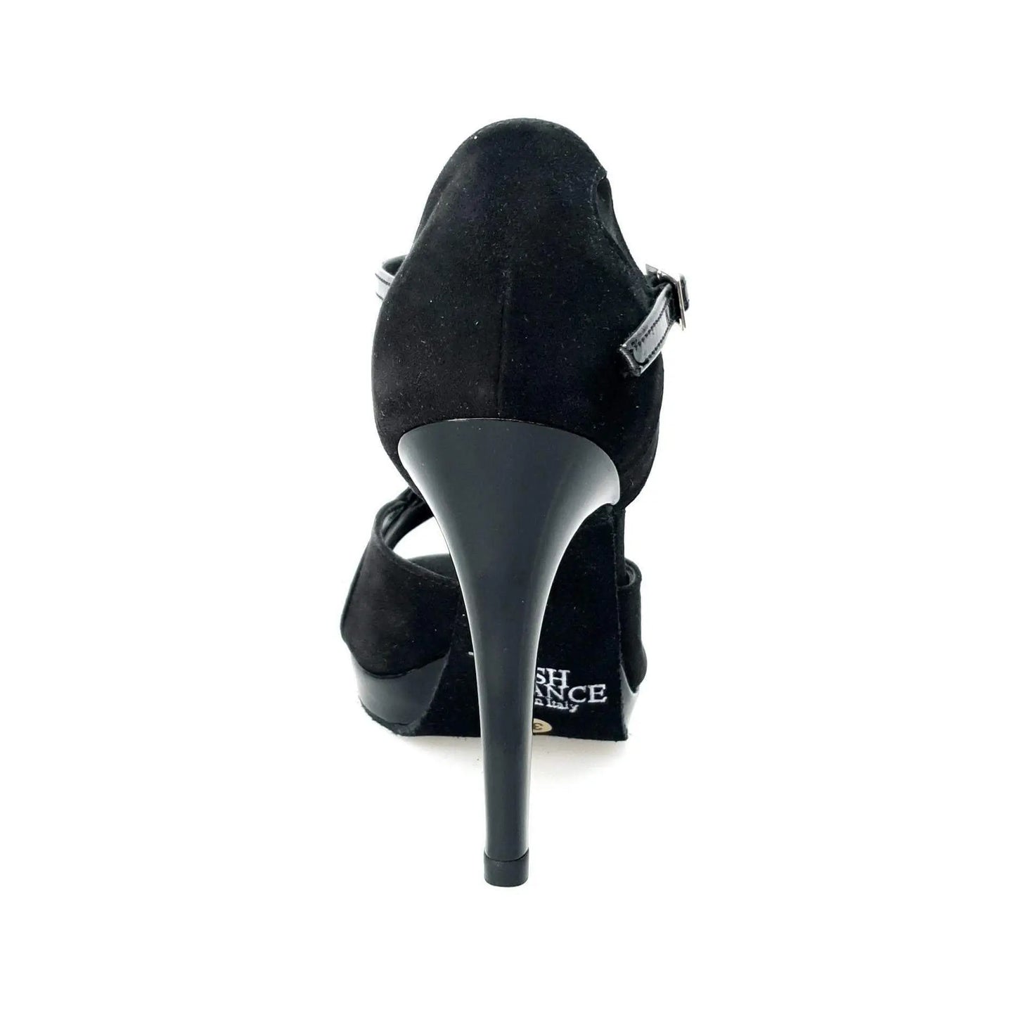 Scarpa donna Wish Dance Shop Xena 698X in camoscio nero e vernice nera con plateau e tacco a spillo, vista frontale.