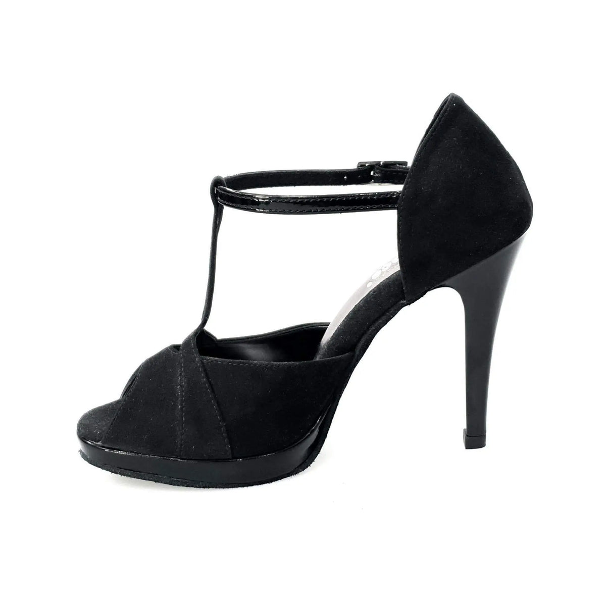 Sandalo da Donna in Camoscio Nero e Vernice Nera Xena Wish Dance, dettaglio tacco