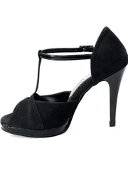 Carica immagine nella Galleria, Sandalo donna Xena (698X) in camoscio nero e vernice nera con plateau e tacco a spillo, scarpa elegante Wish Dance Shop