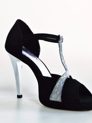 Carica immagine nella Galleria, Wish Dance Shop 698x Camoscio Nero e Glitter Argento Con Plateau