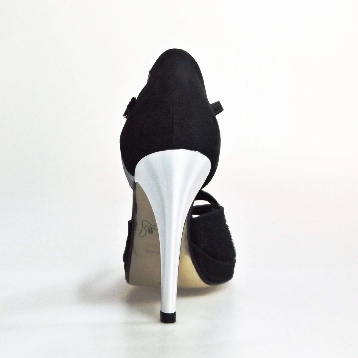 Sandalo da donna Xena (698X) in camoscio nero e glitter argento con plateau e tacco a spillo, di Wish Dance Shop