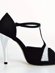 Carica immagine nella Galleria, Wish Dance Shop 698x Camoscio Nero e Glitter Argento Con Plateau