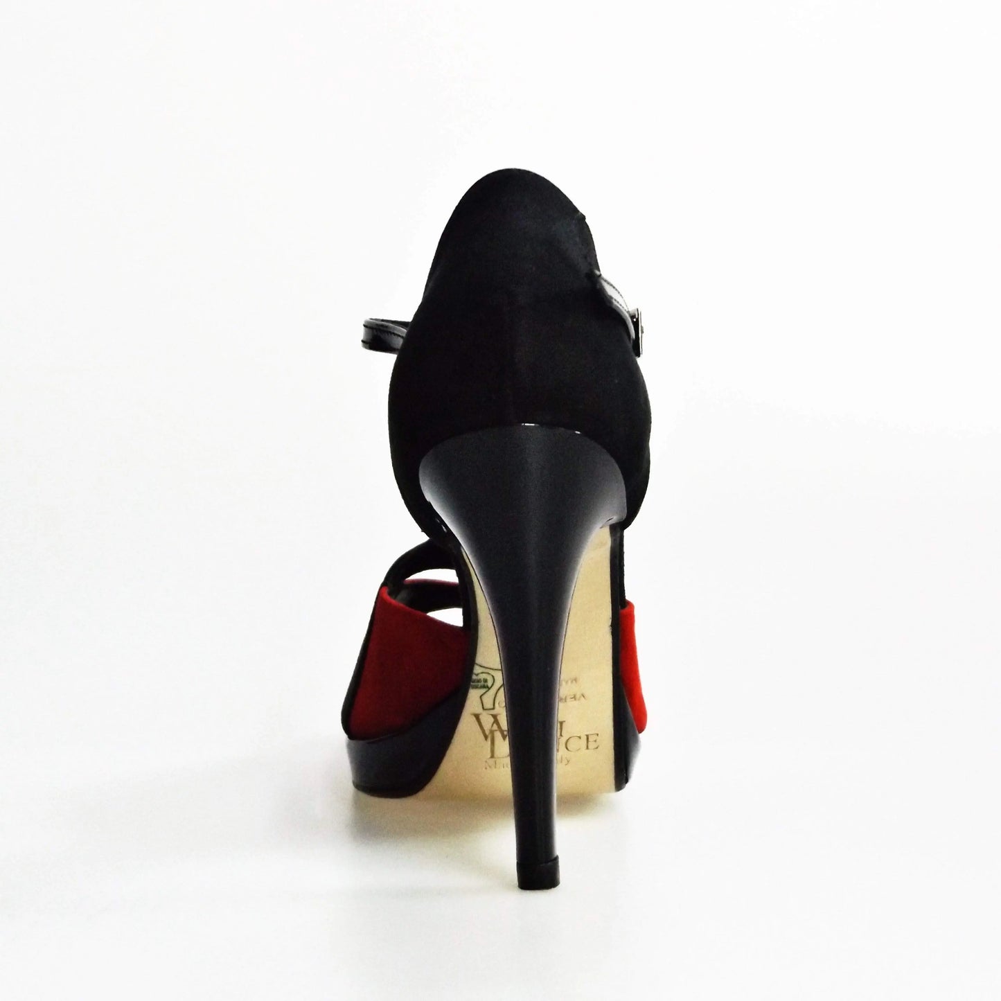 Scarpa donna Xena (698X) in camoscio rosso e nero con plateau e tacco a spillo, stile elegante e alla moda.
