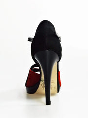 Carica immagine nella Galleria, Scarpa donna Xena (698X) in camoscio rosso e nero con plateau e tacco a spillo, stile elegante e alla moda.