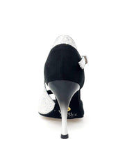 Load image into Gallery viewer, Anita (731) - Woman's Sandal in Black Suede and Silver Prism with Slim Heel