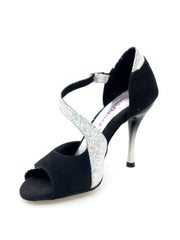 Load image into Gallery viewer, Anita (731) - Woman's Sandal in Black Suede and Silver Prism with Slim Heel