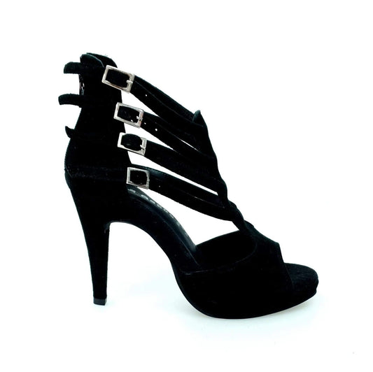 Scarpa da donna in camoscio nero con plateau, modello Malon (779F), marca Wish Dance Shop, vista frontale.