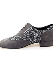 Carica immagine nella Galleria, ADOLFO (811 Siviglia) - Stringata Mambo a Coda di Rondine Mod. Oxford in Camoscio Grigio e Fiorato Silver