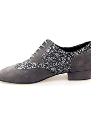Carica immagine nella Galleria, ADOLFO (811 Siviglia) - Stringata Mambo a Coda di Rondine Mod. Oxford in Camoscio Grigio e Fiorato Silver Wish Dance Shop