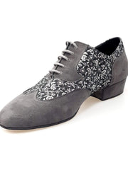 Carica immagine nella Galleria, ADOLFO (811 Siviglia) - Stringata Mambo a Coda di Rondine Mod. Oxford in Camoscio Grigio e Fiorato Silver