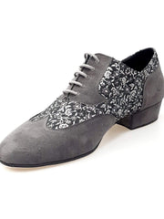 Carica immagine nella Galleria, ADOLFO (811 Siviglia) - Stringata Mambo a Coda di Rondine Mod. Oxford in Camoscio Grigio e Fiorato Silver Wish Dance Shop