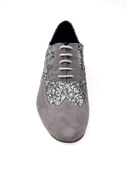 Carica immagine nella Galleria, ADOLFO (811 Siviglia) - Stringata Mambo a Coda di Rondine Mod. Oxford in Camoscio Grigio e Fiorato Silver