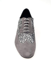 Carica immagine nella Galleria, ADOLFO (811 Siviglia) - Stringata Mambo a Coda di Rondine Mod. Oxford in Camoscio Grigio e Fiorato Silver Wish Dance Shop