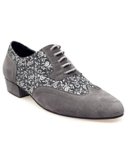 Carica immagine nella Galleria, ADOLFO (811 Siviglia) - Stringata Mambo a Coda di Rondine Mod. Oxford in Camoscio Grigio e Fiorato Silver Wish Dance Shop