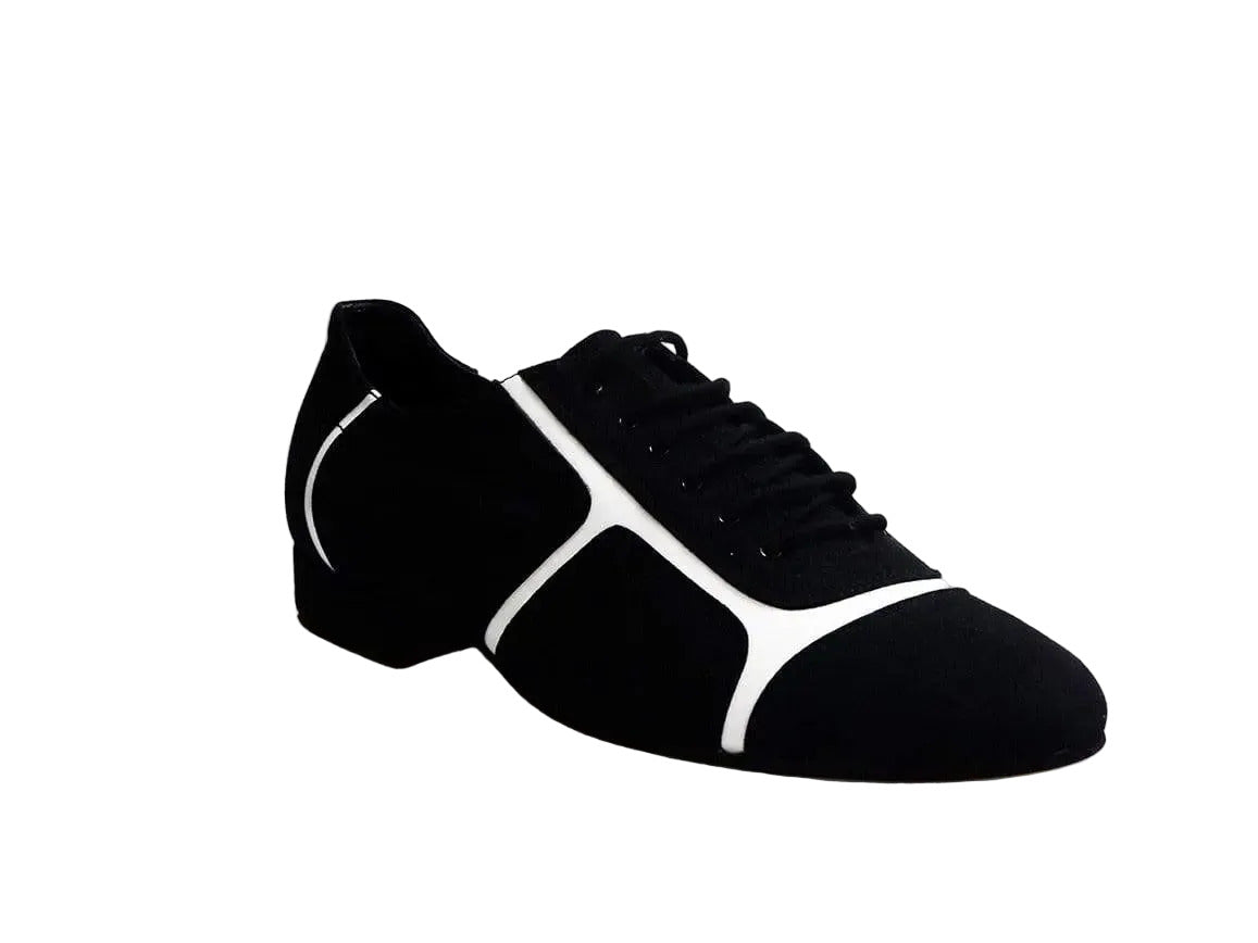 Sneaker Manuel (820) in camoscio nero con inserti bianchi, modello Wish Dance Shop, vista laterale.