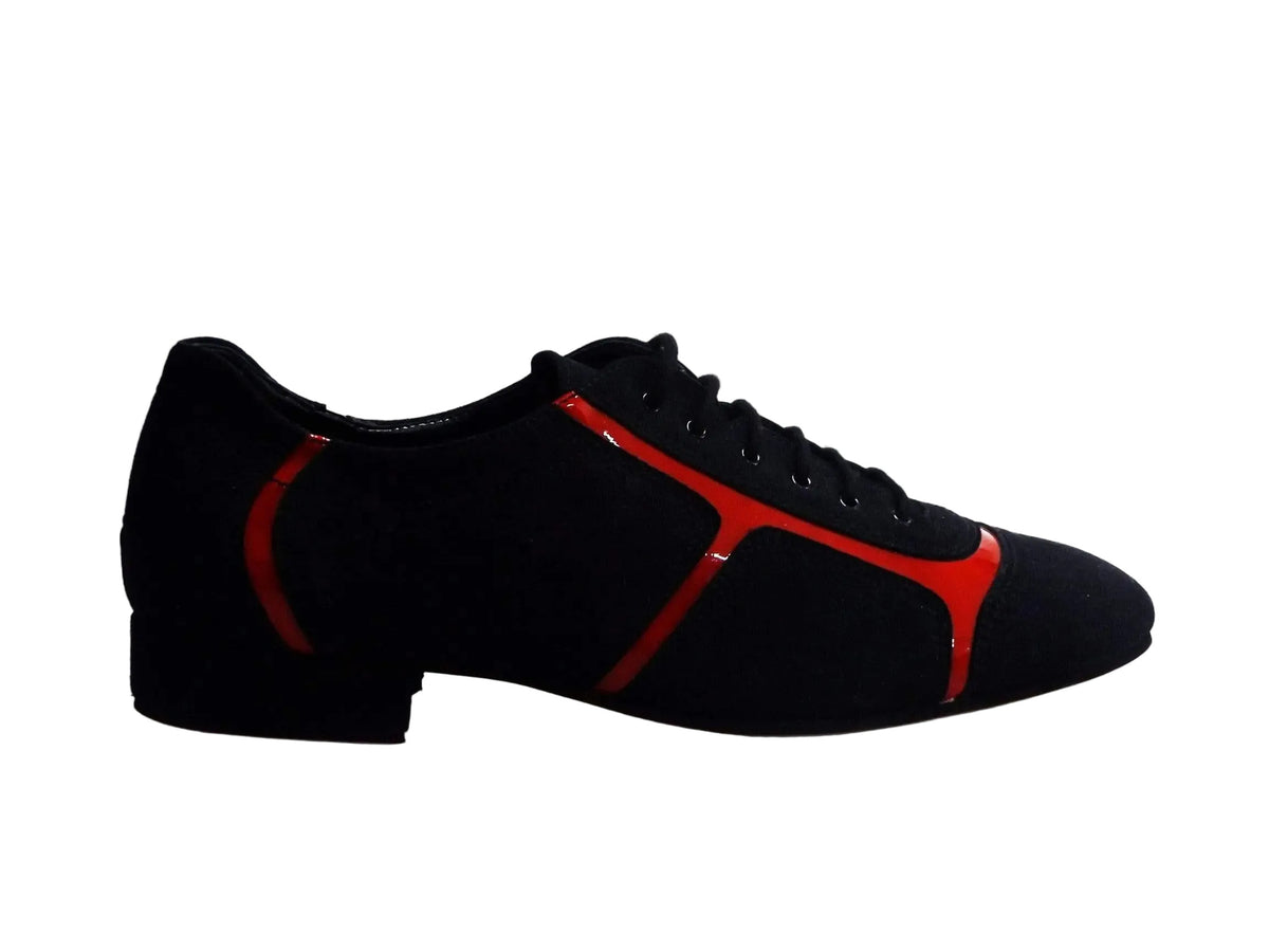 Sneaker Camoscio Nero inserti in Vernice Rossa Manuel Wish Dance, vista tre quarti