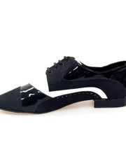 Load image into Gallery viewer, Magno (845) - Men's Lace-up Mod. Derby Brogue Shoe in Black Patent Leather and Suede With White Leather