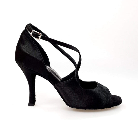 Sandalo da donna Adriana in raso di seta nero con fodera in vera pelle, scarpa elegante Wish Dance Shop.