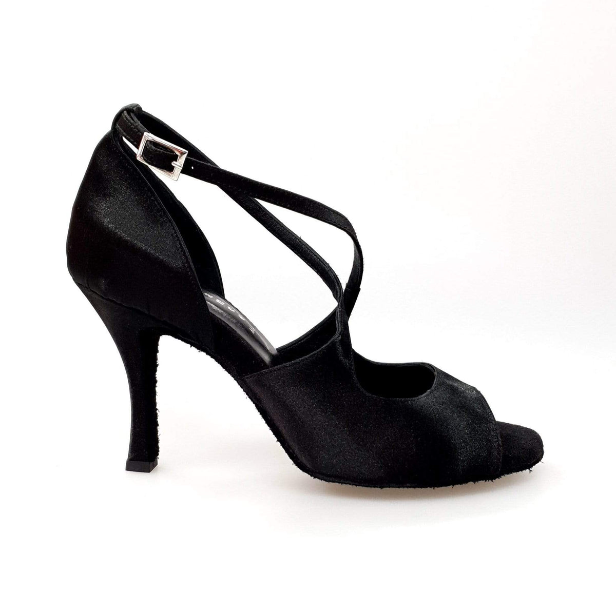 Sandalo da donna Adriana in raso di seta nero con fodera in vera pelle, scarpa elegante Wish Dance Shop.