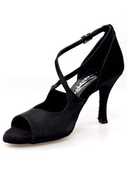 Cargar imagen en la Galería, Sandalo donna Adriana in raso di seta nero, con fodera in vera pelle, scarpa elegante di Wish Dance Shop