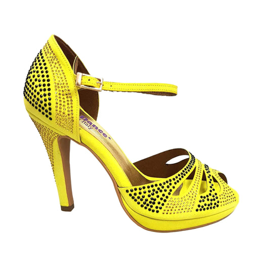 Scarpa da ballo Wish Dance Shop Alexa in camoscio giallo con Swarovski, tacco alto e piatto con comfort Flex.