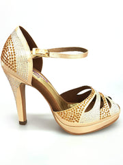 Carica immagine nella Galleria, Wish Dance Shop Alexa - Scarpa da Ballo in Raso Oro Con Swarovski