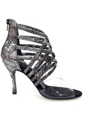 Load image into Gallery viewer, Alice - Woman's Sandal in Silver Python with Front Upper in Plexiglass and Slim Heel
