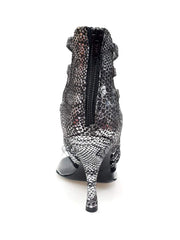 Load image into Gallery viewer, Alice - Woman's Sandal in Silver Python with Front Upper in Plexiglass and Slim Heel
