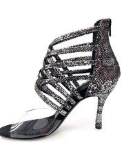 Load image into Gallery viewer, Alice - Woman's Sandal in Silver Python with Front Upper in Plexiglass and Slim Heel
