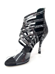 Load image into Gallery viewer, Alice - Woman's Sandal in Silver Python with Front Upper in Plexiglass and Slim Heel