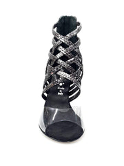 Load image into Gallery viewer, Alice - Woman's Sandal in Silver Python with Front Upper in Plexiglass and Slim Heel